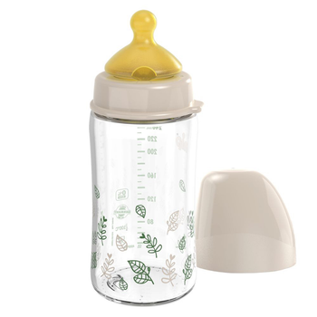 Пляшечка скло з широким горлом та латексною соскою NIP Cherry Green 240 мл 0+ (4000821351202)
