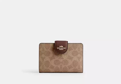 Женский кошелек Coach Medium Corner Zip Wallet In Signature Canvas (коричневый)
