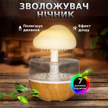 Настольный увлажнитель воздуха ночник Диффузор Дождевое облако со сменой режимов свечения Капли дождя