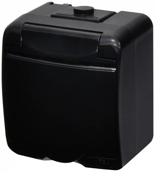Розетка с заземлением наружная с крышкой IP54 черная [4668093] RHE-1s-BL ETI