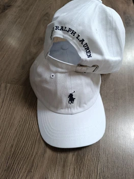 Кепка Бейсболка Мужская Женская Polo Ralph Lauren с тканевым ремешком белая с синим лого