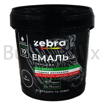 Емаль акрилова для дерева, металу та бетону ZEBRA 0,7 кг RAL 9005 90 чорна глянцева