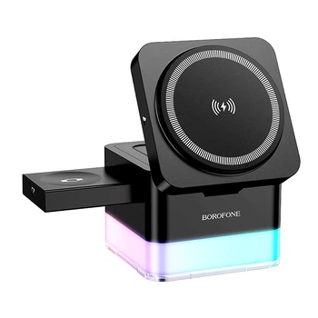 Зарядка беспроводная Borofone BQ34 QI 3в1 |15W Max, RGB подсветка| Док-станция для iPhone + iWatch + Airpods
