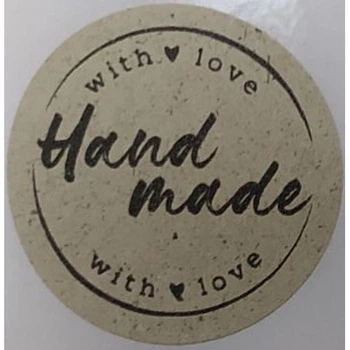 Етикетка крафт кругла "Hand made with love". Упаковка 50 шт., діаметр 50мм Упаковка # 3709