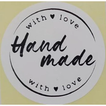 Етикетка біла кругла "Hand made with love". Упаковка 50 шт., діаметр 50мм Упаковочка # 3733