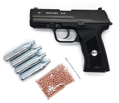 Пневматический пистолет Borner W118 Blowback Special Force + ВВ шар 500шт(ЗИП) и балон СО2 4шт