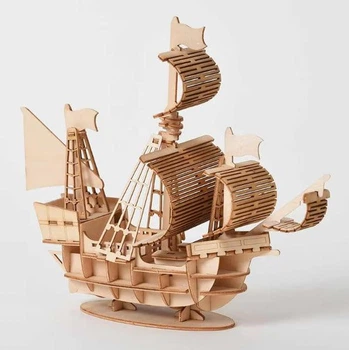 Деревянный 3D конструктор Парусный корабль, пазлы из дерева для детей Головоломка