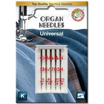 Иглы швейные универсальные ORGAN MIX (№70/80/90/100) для бытовых швейных машин блистерная упаковка 5 шт (6485)