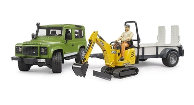 Ігровий набір Bruder Машинка Land Rover Defender з причепом, екскаватором JCB та фігуркою людини 1:16, 02593