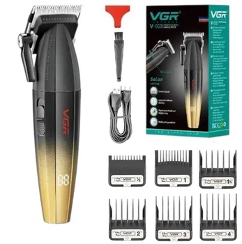 Машинка для стрижки волосся акумуляторна VGR V-003 Professional Turbo з різними насадками Золота