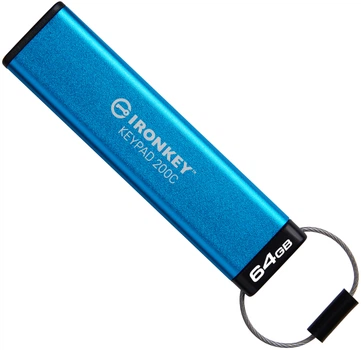Флеш память USB Kingston IronKey Keypad 200 64GB USB Type-C Blue (IKKP200C/64GB)