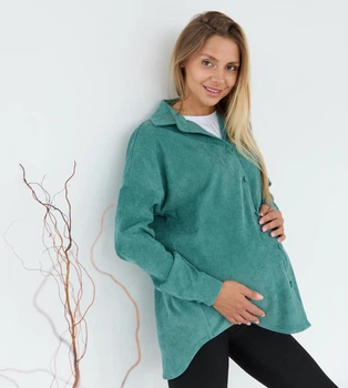 Женская рубашка для беременных стиля oversize из микровельвета Varna размер 2XL-3XL Lullababe темно-оливковая