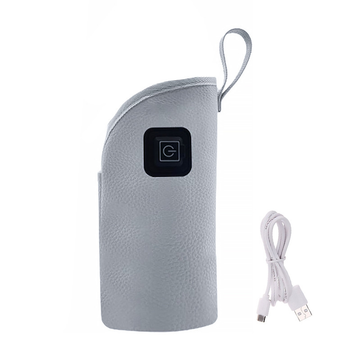 Портативний підігрівач Lesko 2024 Long Gray для дитячої пляшечки USB