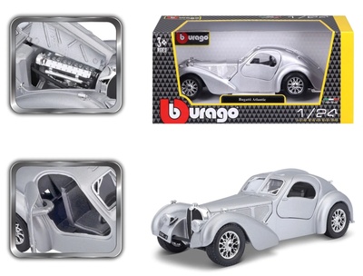 Metalowy model samochodu BBurago Bugatti Atlantic 1936 1:24 srebrny (4893993220922)