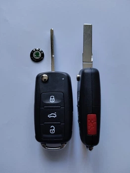 Корпус выкидного ключа Skoda Octavia Fabia Superb Roomster Yeti Galakeys 3 кнопки+1кн лезвие HU66 (14-10)