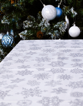 Скатерть тефлоновая Delight Белая с серыми снежинками 100х140 см (White_and_Grey_snowflakes_100x140)