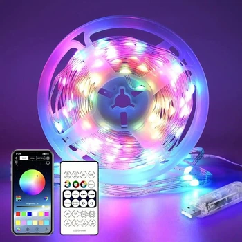 Светодиодная гирлянда RGB IC 5 м, разноцветная от USB с пультом и управлением с телефона IP68