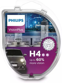 Комплект галогенових ламп PHILIPS H4 12342VPS2 VisionPlus +60% 60/55W 12V P43t (2 шт)