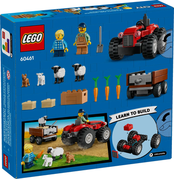 Zestaw klocków LEGO City Czerwony traktor z przyczepą i owcą 116 elementów (60461)