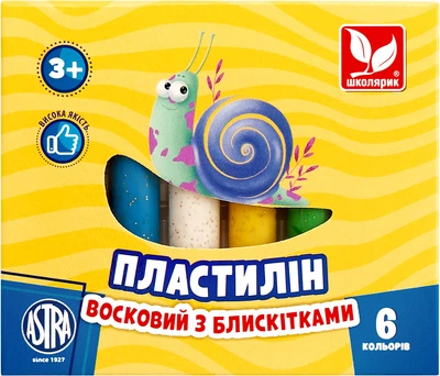 Пластилін круглий з блискітками 6 кольорів Школярик (303109001-UA)