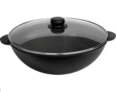 Пательня чугунна WOK із скляною кришкою 300*103мм 4,7л
