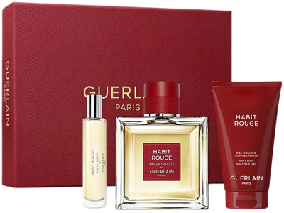 Набір для чоловіків Guerlain Habit Rouge Туалетна вода 100 мл + Мініатюра Туалетна вода 10 мл + Гель для душу 75 мл (3346470305267)