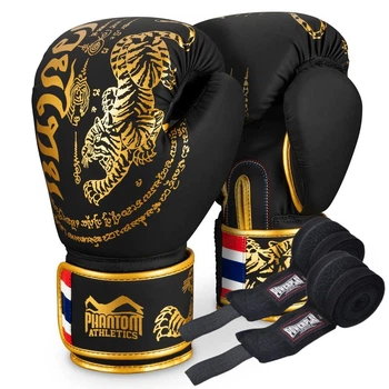 Боксерські рукавиці Phantom Muay Thai Black Gold 16 унцій (Бинти 4м. в подарунок)