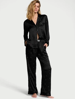 Піжама Victoria's Secret Glazed Satin Dew Drop Long Pajama Set Black розмір XS
