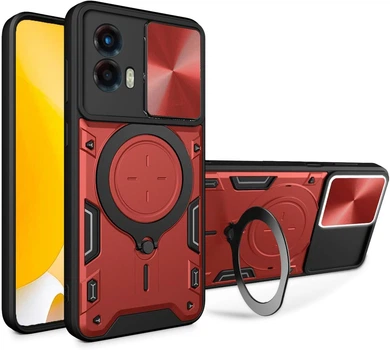 Чехол Magnetic Shield для Motorola Moto E14 бампер противоударный с подставкой кольцом Red