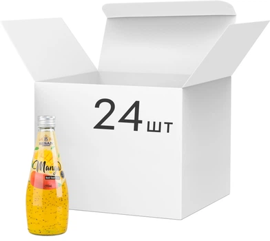 Упаковка напою соковмісного Bisan Basil Seed Drink Mango скляна бутилка 290 мл х 24 шт (4820186124965)