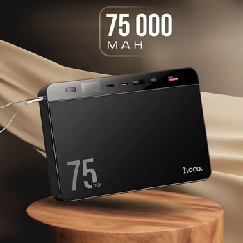 Повербанк Power bank 75 000 mAh с быстрой зарядкой портативная батарея для телефона с ремешком 22.5W, Черный