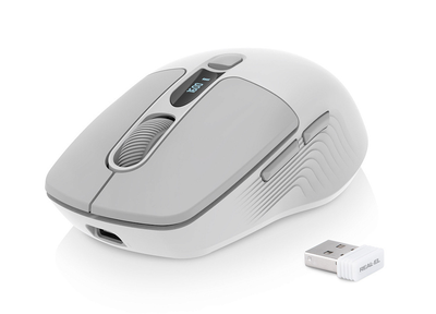 Мышка REAL-EL RM-480 W (беспроводная Bluetooth/2.4 ГГц, с аккумулятором и мультиподключением, белая+серый)