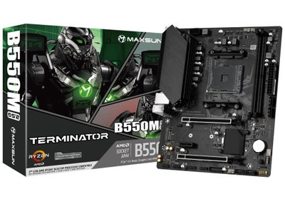 Мат.плата AM4 (B550) Maxsun Terminator B550M 2.5G, B550, 2xDDR4, Int.Video(CPU), 4xSATA3, 1xM.2, PCI-E 16x 4.0, PCI-E 16x 3.0, PCI-E 1x 3.0, ALC897, RTL8125BG, 2xUSB3.1/4xUSB2.0, VGA/HDMI, Micro ATX (MS-Terminator B550M 2.5G)