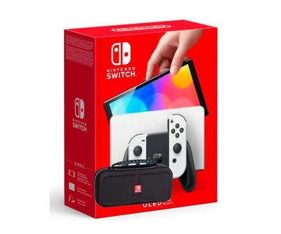 Игровая консоль Nintendo Switch (OLED model) White + Чехол Deluxe Travel Case (Black) + Защитное стекло