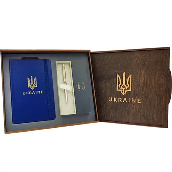 Подарунковий набір: Коробка + Кулькова ручка Parker JOTTER 17 SS GT BP 16 032_TR + Блокнот Axent Partner Ukraine Cиній