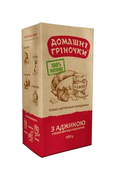 Упаковка грінок - ДОМАШНІ ГРІНОЧКИ з аджикою 100 г х 10 шт