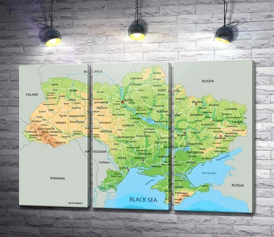 Модульная картина Загальна фізична карта України 60x42 см Модуль №2 (003798)