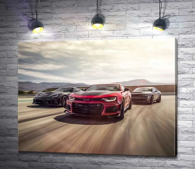 Картина Chevrolet Camaro ZL1 їде на чолі спортивних автомобілів 60x46 см Модуль №1 (001228)