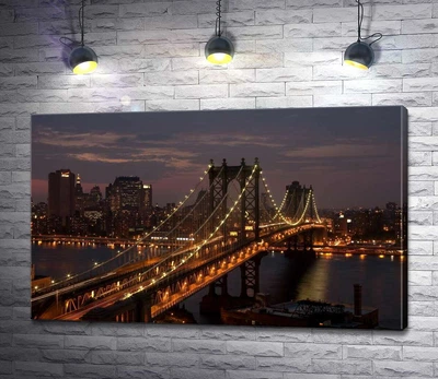 Картина Вогні Бруклінського мосту (The Brooklyn Bridge) освічують нічну дорогу 60x37 см Модуль №1 (000010)