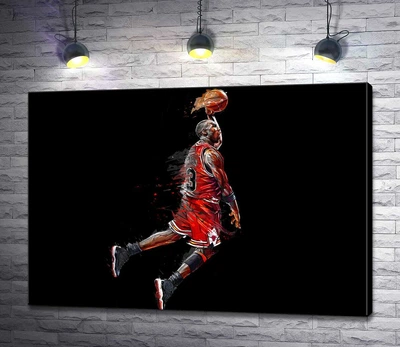Картина Легендарный баскетболист, Майкл Джордан (Michael Jordan), в прыжке 60x42 см Модуль №1 (001034)