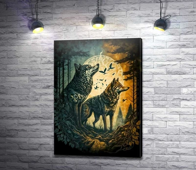 Картина Два волка на фоне луны 43x60 см Модуль №1 (005484)