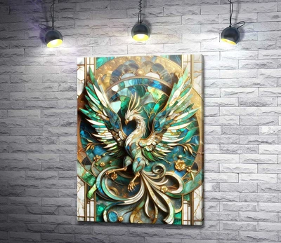 Картина Витраж жар-птицы в бирюзовых тонах 43x60 см Модуль №1 (005517)
