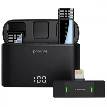 Беспроводной петличный микрофон Proove Record Lightning Black для блоггера | IOS/2.4G/360°/60mAh/4h | Черный