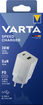 Зарядний пристрій Varta 38 W USB-C / USB-A QC 3.0 White (57955101111)