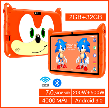 Дитячий Планшет Q Kids Tablets 2/36Гб 4000 мАг з захисним чохлом Android для дітей для ігор Розвиваючий Помаранчевий