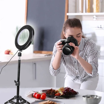 Кільцевий LED освітлювач ZM100 (6" - 16см) з пультом, USB, стійкою 55 см та шарніром для предметної зйомки 1215500142