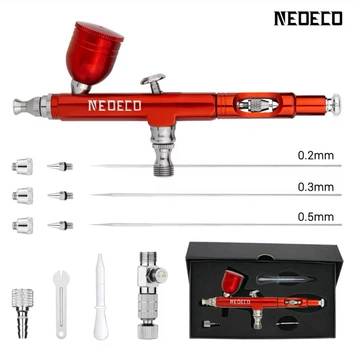 Аэрограф NEOECO NCT-SJ33R-S1 пульверизатор - распылитель для украшения тортов / нейл-арт + сопла 0.2/0.3/0.5 мм и аксессуары, красный (95478797)