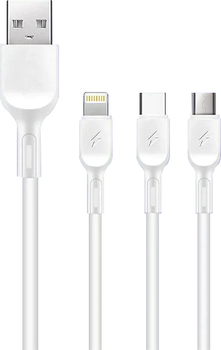 Кабель WUW X179 3-в-1 USB-A to Lightning USB-C micro-USB 2A 1 м Белый (36044)
