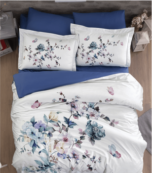 Комплект постільної білизни 3D Digital Satin Duvet Cover Set First Choice - First Choice - 3DS-146 MARTİNA BLUE - Полуторний - Синій з білим