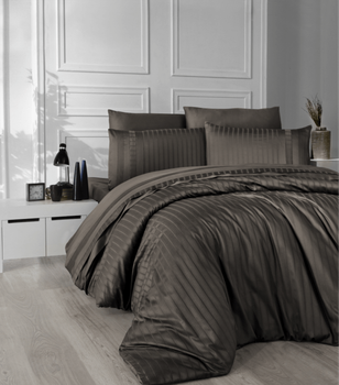 Комплект постельного белья Deluxe Satin Dark Series First Choice - First Choice - DLX-53 NEW TREND BROWN - Евро - Коричневый